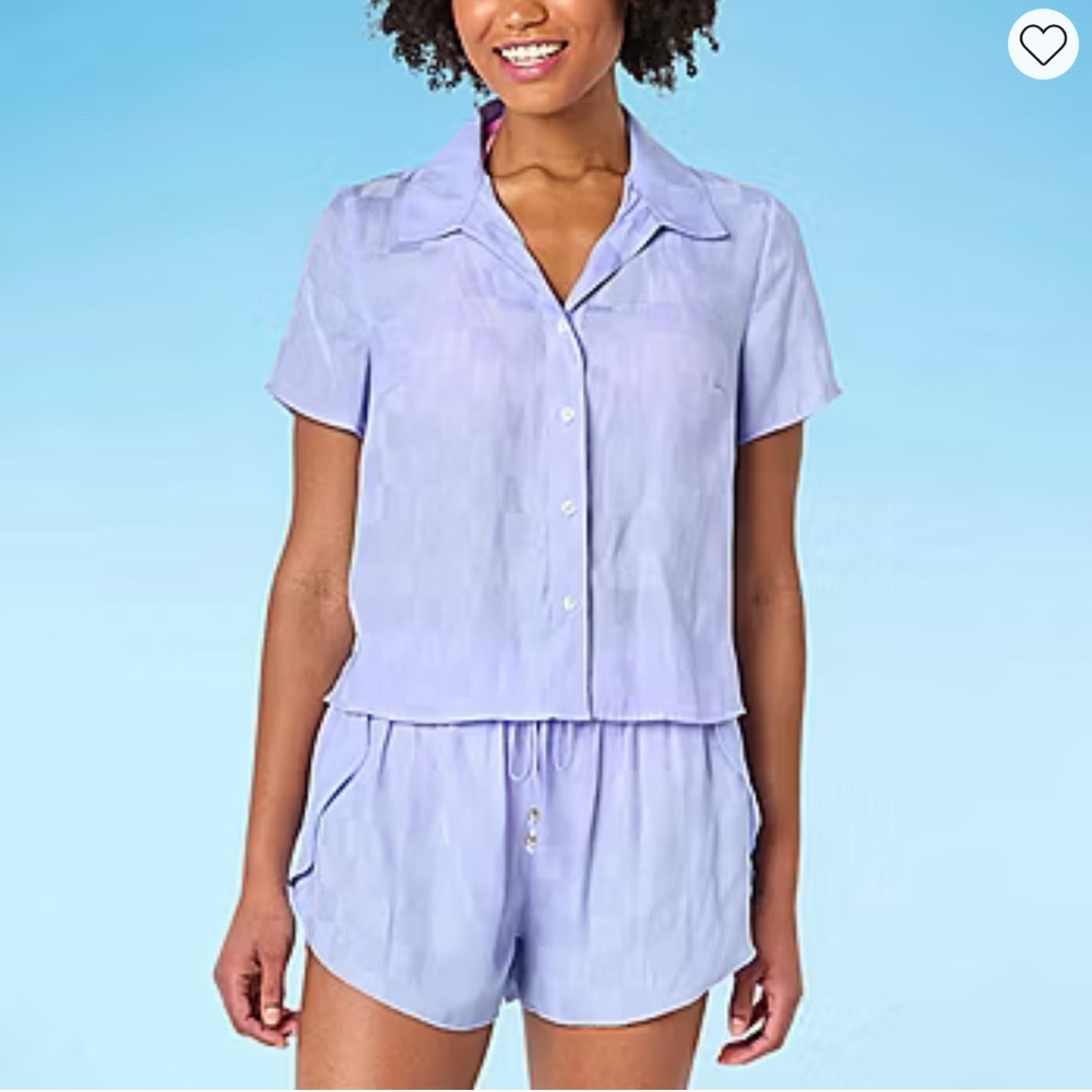 NEW Decree Lavender Haze 2 piece Checked Swim Cover - Shirt & Shorts